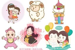 วาดภาพประกอบการ์ตูน ฉลากสินค้าโลโก้น่ารัก
