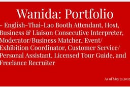 Consecutive interpretation/Booth Attendant/License Tour Guide/ Recruiter